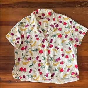 Sadie & Sage White Fruit-Print Short Sleeve Top with Red, Pink & Yellow Motif